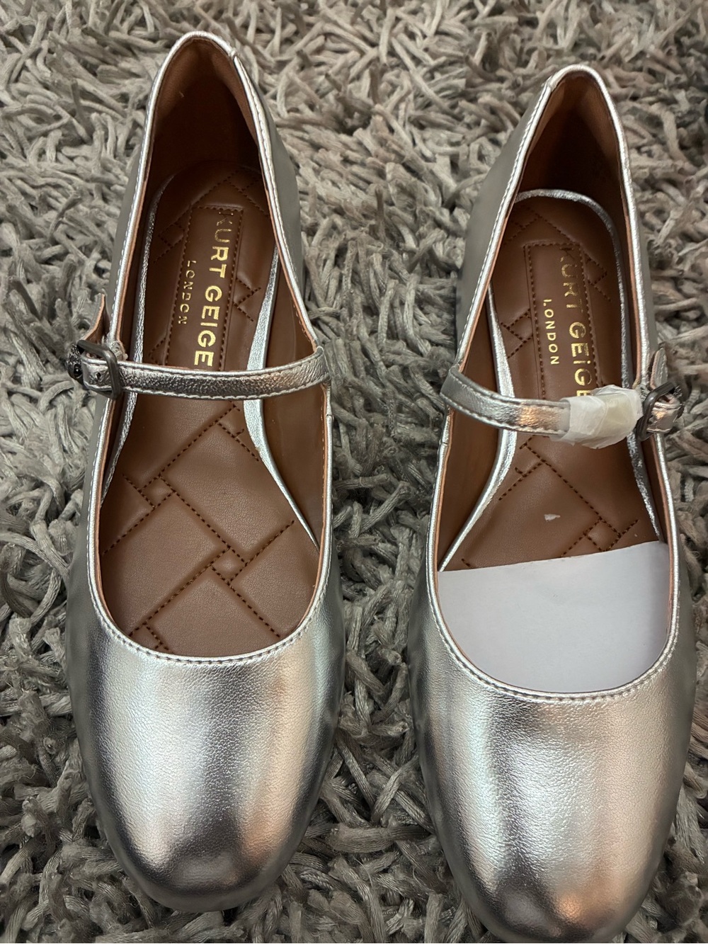 Kurt Geiger Metallic Silver Mary Jane Flats